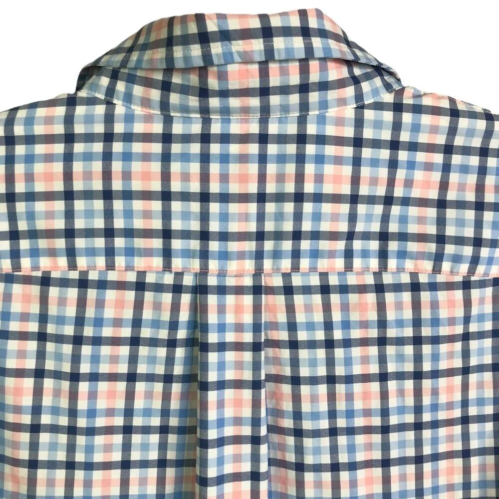 Vineyard Vines Shirt Boys XL Blue Peach Gingham Button Down Lightweight‎
